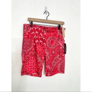 BeBe Women’s Bandana Print Active Biker Shorts W/ Pockets